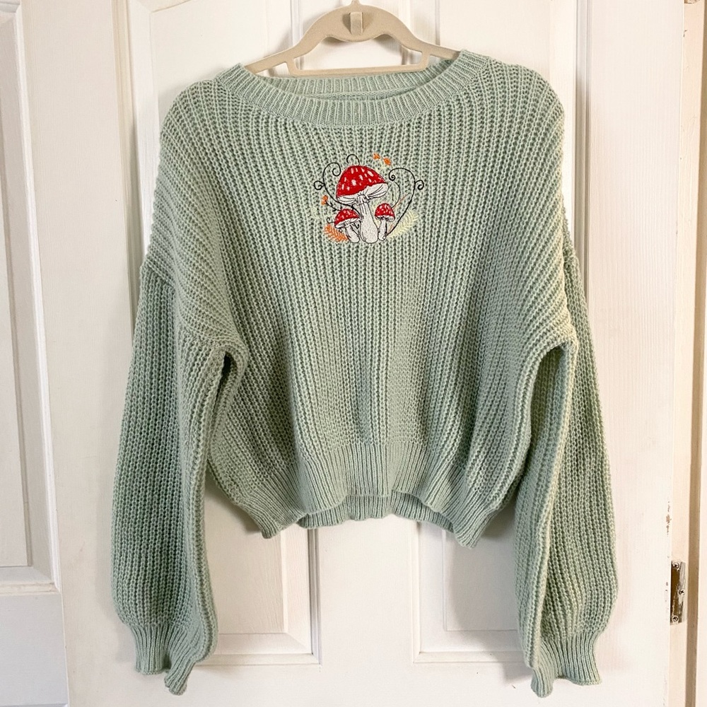 Women’s Embroidered Mushroom Design  Oversized  Sweater size M